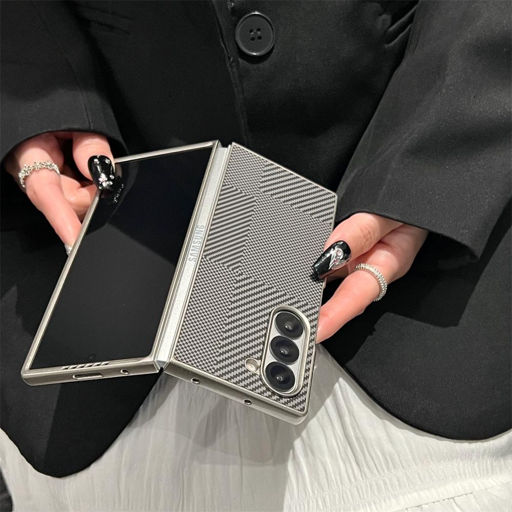 Luxury Kevlar Carbon Fiber Pattern Plating Phone Case For Samsung Z Fold 7 6 5 4 Shockproof Bumper Matte Solid Color Back Cover