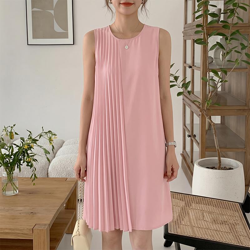 ZANZEA Women Casual Round Neck Summer Sleeveless Tank Dress S розовый