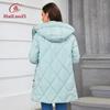 HaiLuoZi 2023 New Women Winter Jacket Short Warm Female Outwear Hooded Side Pockets With Fur Solid Color Women's Coat 1155