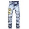 Punk Retro Blue Ripped Slim Fit Printed Men's Jeans