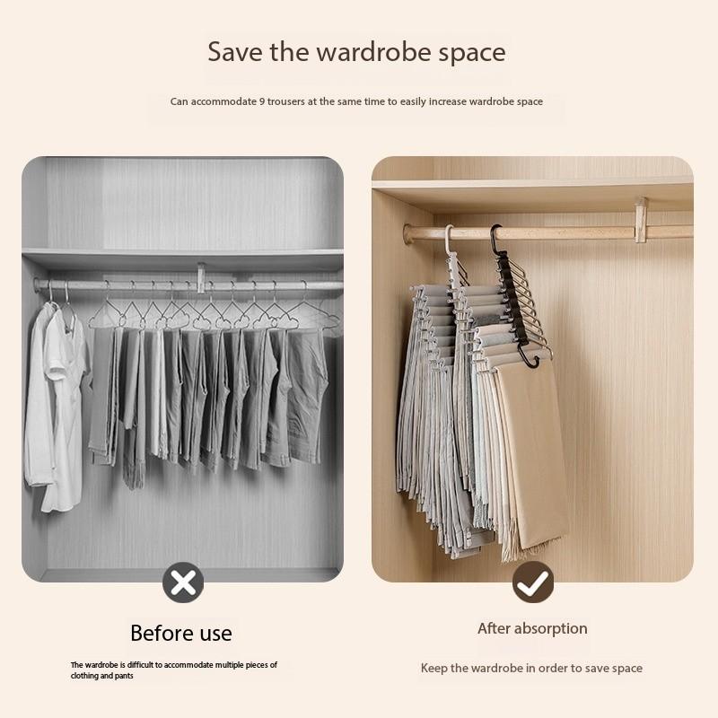 Stainless Steel Multi-Layer Pants Hanger, Foldable 5-Tier Closet Organizer, Non-Slip Space-Saving Rack for Jeans/Skirts