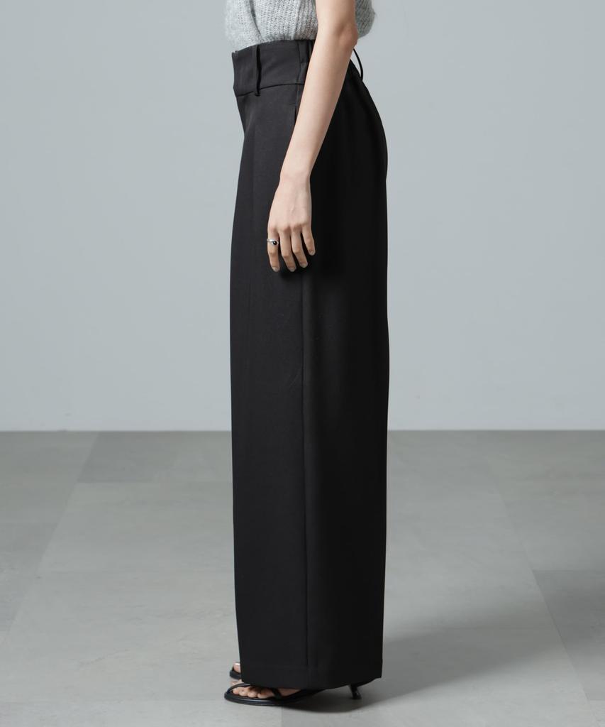 Nano Universe Size F Women's High-Waisted 2-Tuck Wide-Leg Pants, Black, 010, 673-5127305