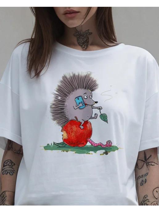Summer hedgehog print T-shirt 2XL