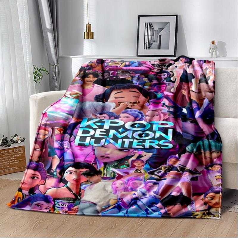 Cartoon Kpop Demon Hunters Rumi Mira Zoey HD Soft Flannel Blanket for Beds Bedroom Sofa,Throw Blanket for Cover Picnic Gift