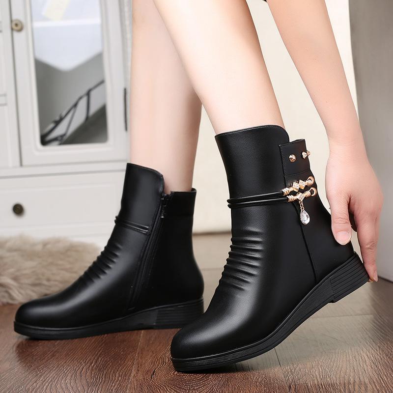 Kožené dámské boty Zimní Silně vlnou podšité Pravá kůže Dámské sněhule Velká velikost Dámské zimní boty