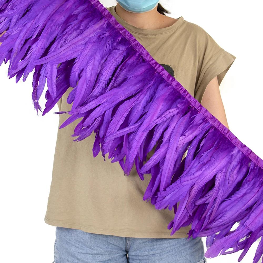 2Meters 25-30CM Rooster Tail Feather Tassel Trim for Wedding Party Dress Handicraft Accessory Cock Plumes Ribbon Chicken Feather