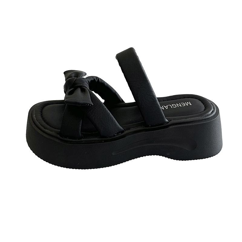 Bow thick-bottomed cool slippers women's outer wear new summer skirt versatile one-word drag