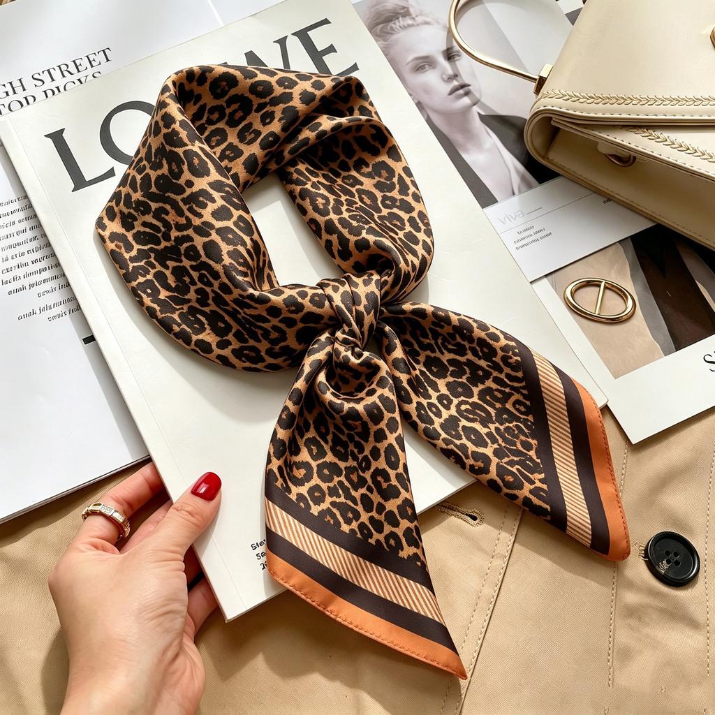 Autumn and winter Maillard cashew square scarf silk scarf women's shirt versatile neck small scarf tied hair decorative scarf