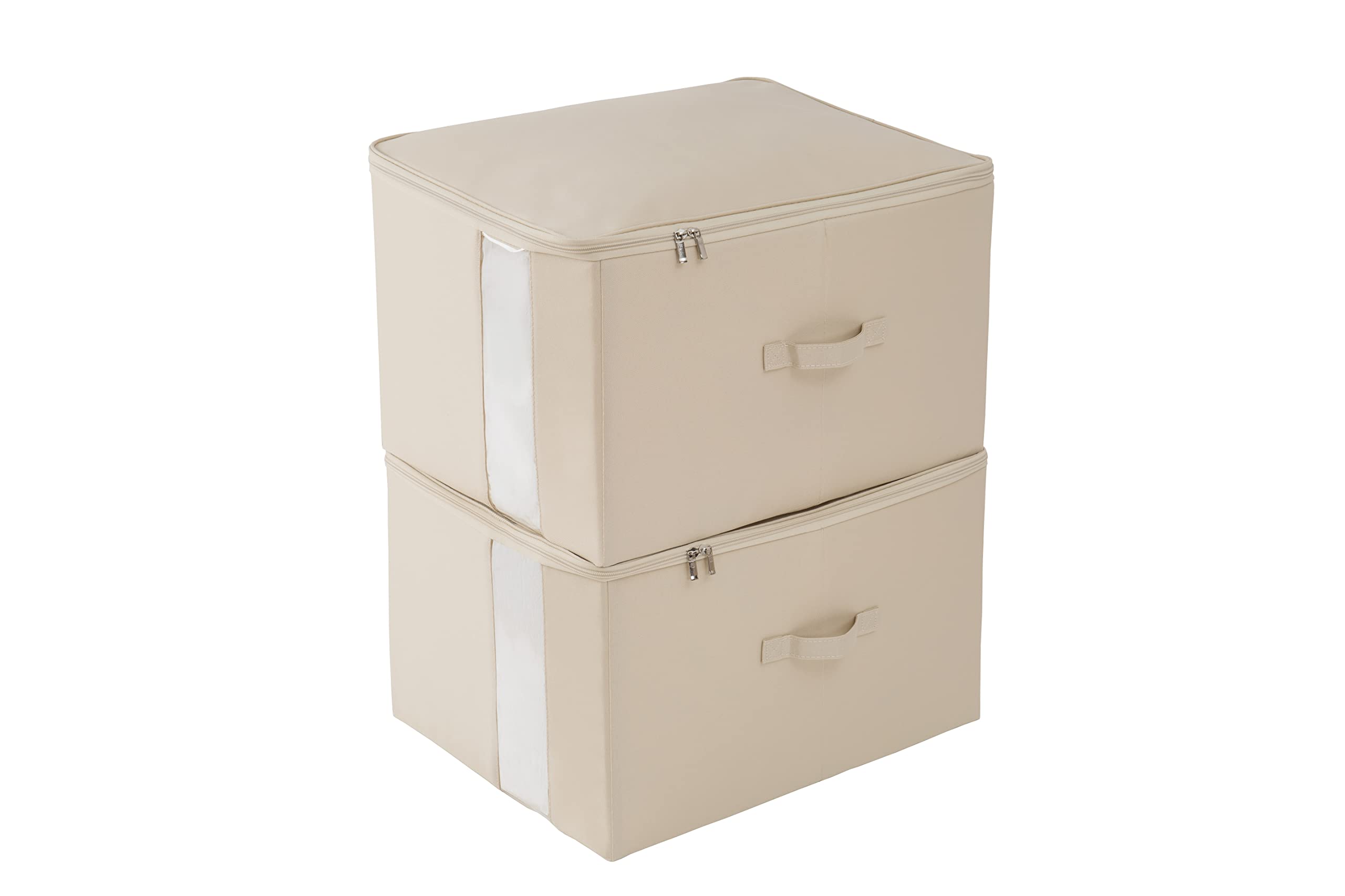 

TIANZONG Storage Box, Large Capacity, Foldable, with Handles and Lid, Stylish Fabric Clothing Case with Clear Window and Zipper Closure (Beige, 50cm W