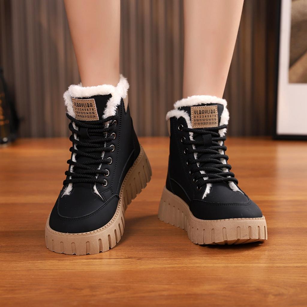 Winter High Top Velvet Boots for Female Students, Thick Soled Casual Warm Street Boots