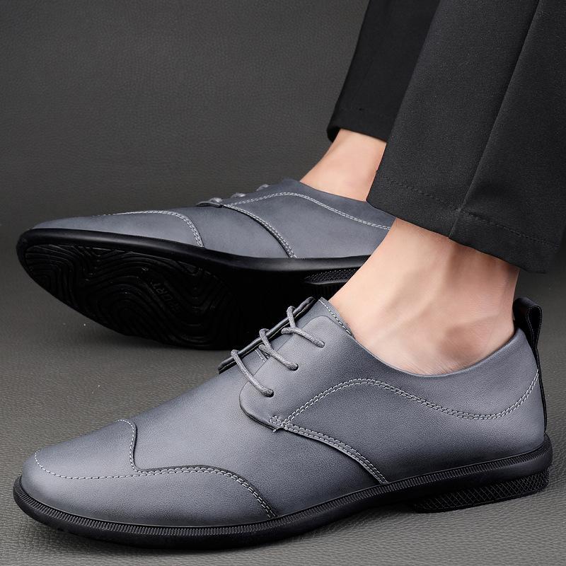

Мужская обувь 2025 лето новая зрелая мужская мода шнуровка однотонная низкий верх увеличение роста винная вечеринка формальная деловая кожаная обувь 44 серый
