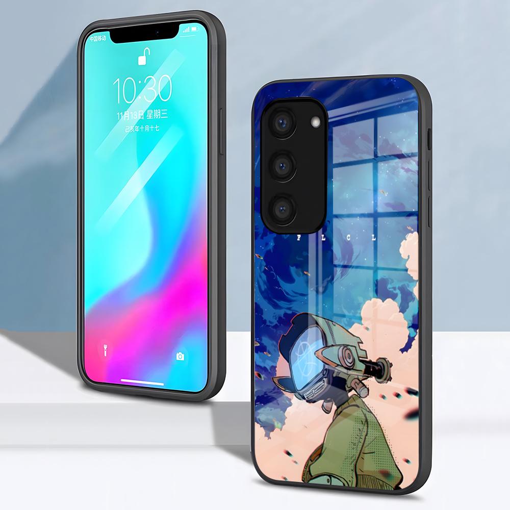 

Чехол для телефона с аниме FLCL для Samsung S26 S25 S24 FE S23 S22 S21 Plus S20 Ultra Note20Ultra Черная стеклянная крышка Galaxy S24 FE