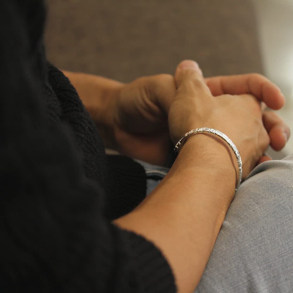 Hawaiian Jewelry Bangle Silver 925 Bracelet Scroll Plumeria Men Women