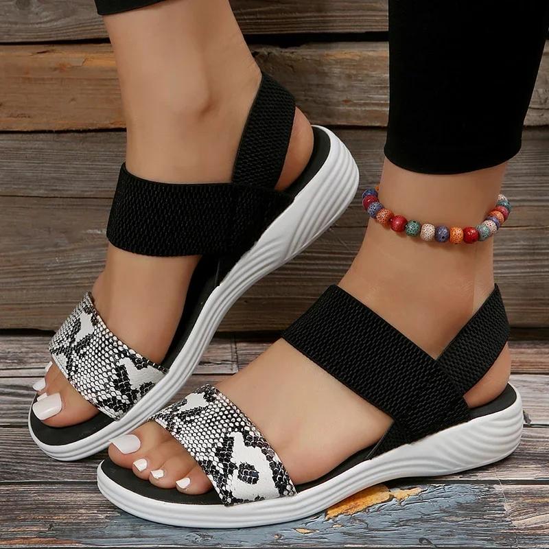 Fashion Snakeskin Print Wedge Sandals for Women Summer 2025 Fashion Non Slip Beach Shoes Woman Lightweight Causal Sports Sandalias Mujer