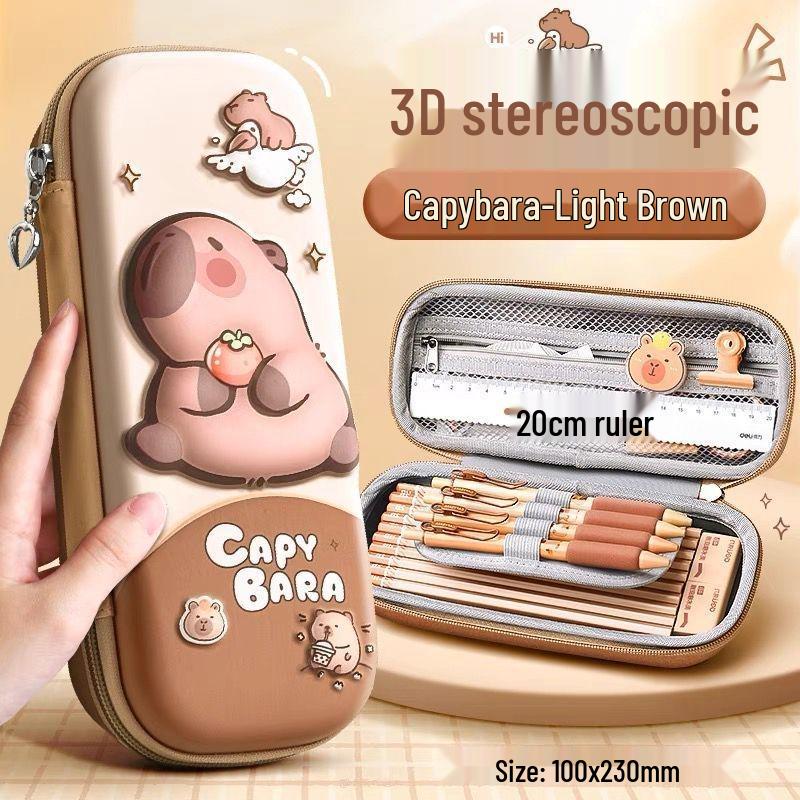 Capybara 3D Cartoon Pencil Case: Waterproof, Three-Layer Design for Primary School Students
