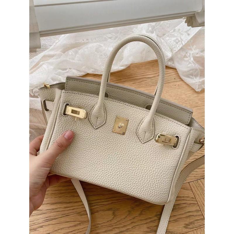 Premium Top Grain Leather Mini Handbag Lock Crossbody Bag Daily Commute