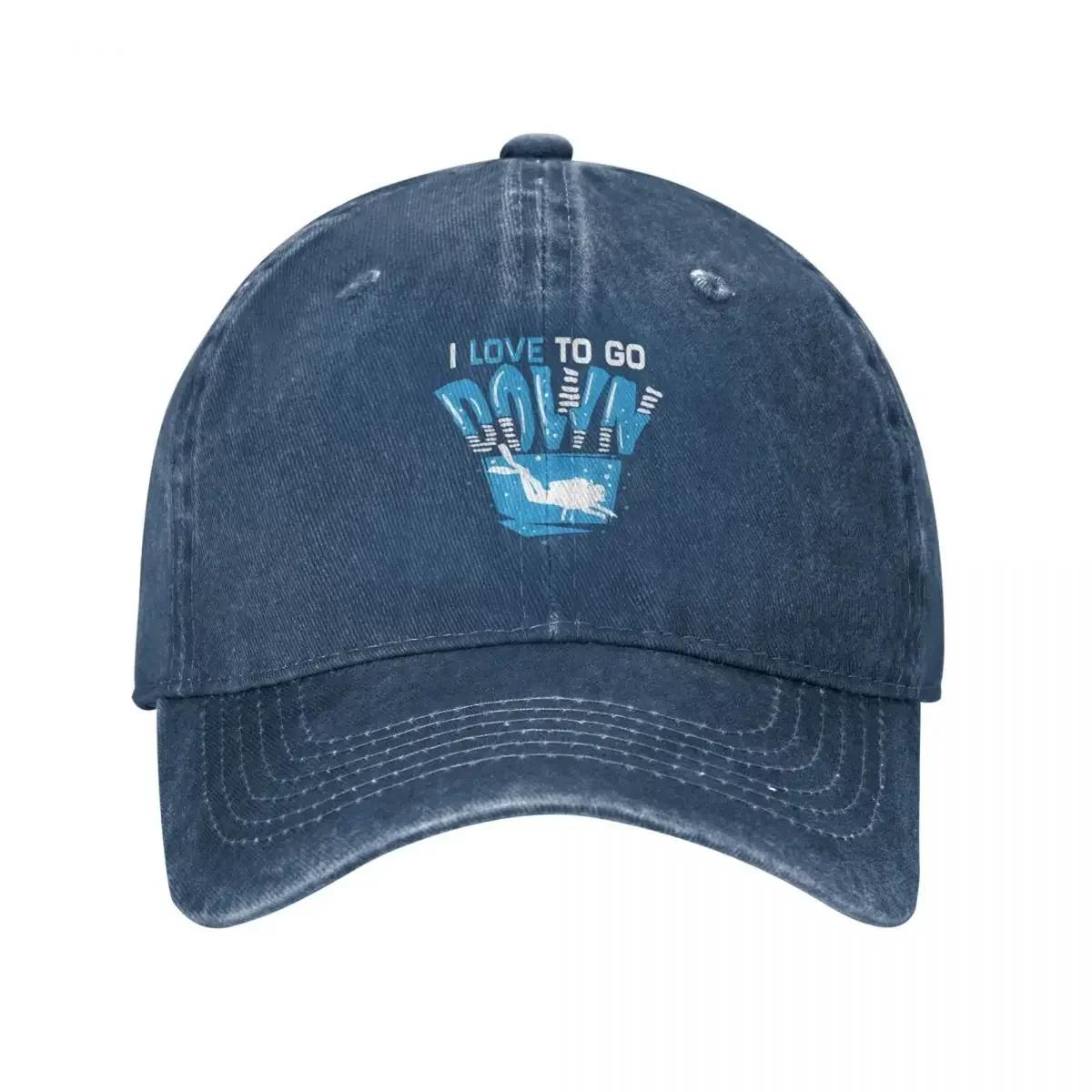 Scuba Dive Diving I Love To Go Down Baseball Caps Vintage Distressed Denim Washed Snapback Hat Unisex Outdoor Workouts Caps Hat One Size