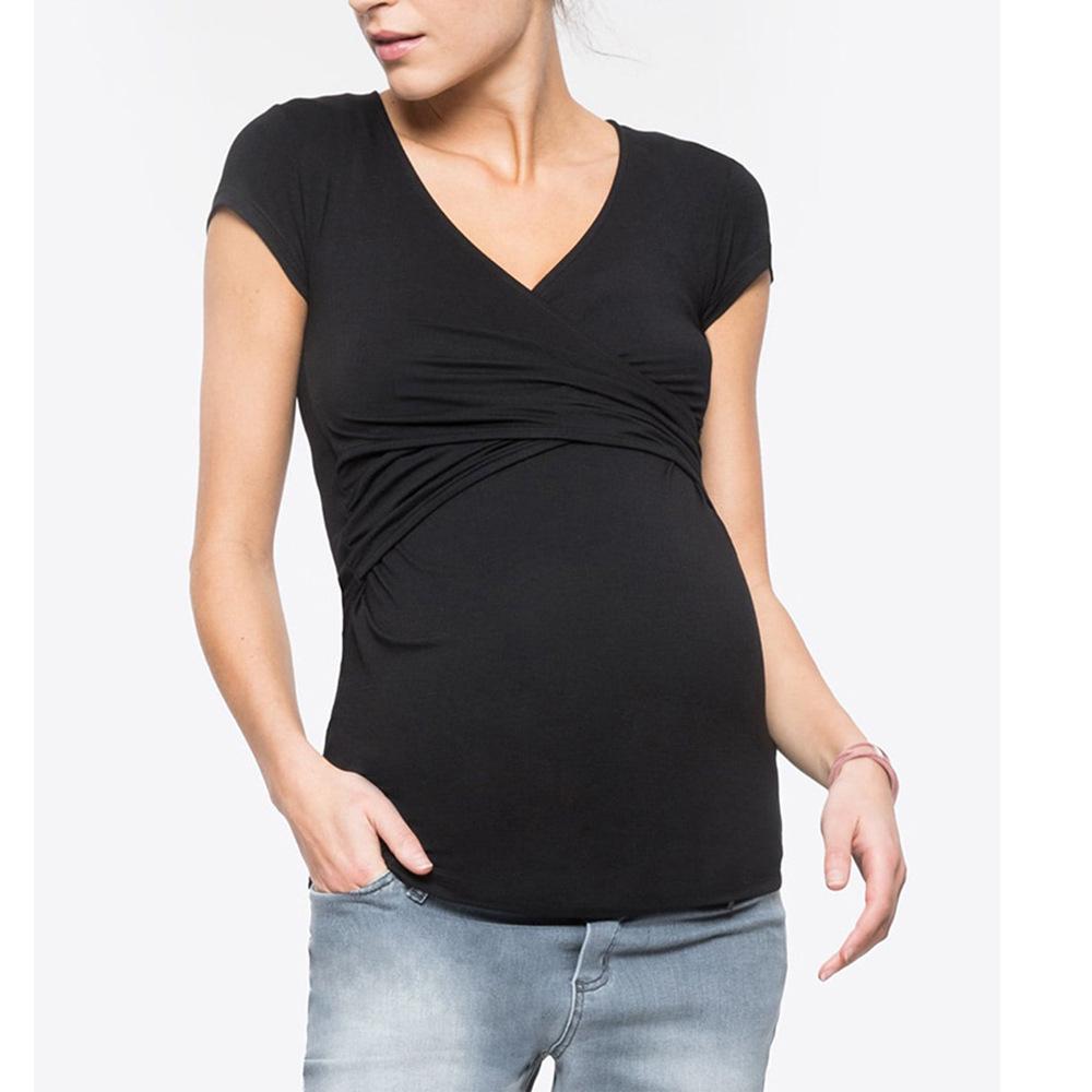 European & American V-Neck Maternity Dress - Sexy Short-Sleeve Nursing Top