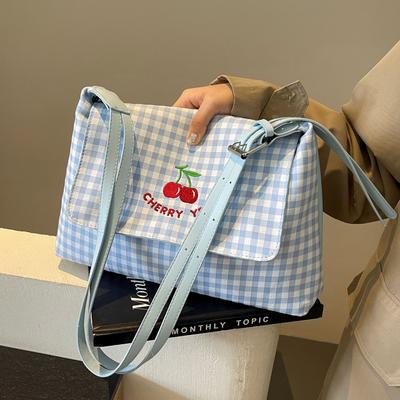 Contrasting Color Plaid Tote Bag Women'S Autumn Casual Cute Large Capacity Shoulder Bag Small Fresh Armpit Bag