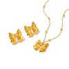 18k Gold & Stainless Steel French Ribbon Bow Necklace & Earring Set
