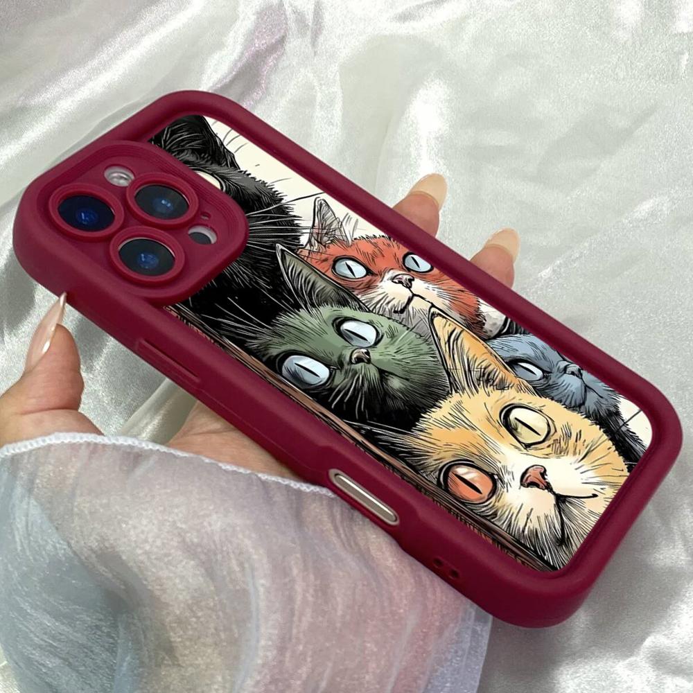 JT19 Artful Kitties Cat Art Drawing Phone for for iPhone17 Pro Max Samsung S26 Ultra A17 A26 A07 Xiaomi 15T Redmi Note 14 Pro Plus Soft TPU Case Cover