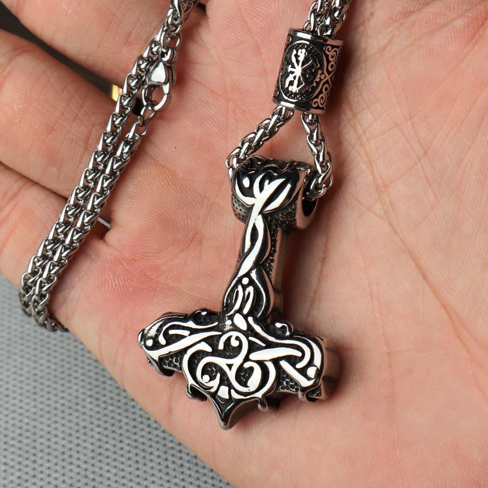 European and American Retro Personality Thor's Hammer Stainless Steel Men and Women Pendant Retro Hip Hop Trend