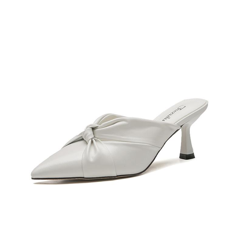 

French elegance temperament high-heeled slippers women s outerwear 2025 summer new kinky solid color bag head sandals with skirt 34 белый