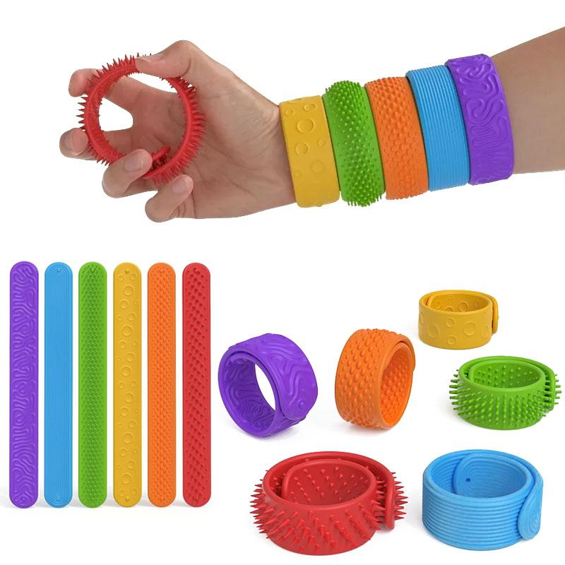 6Pcs Fidget Toys Slap Bracelets Textured Silicone Sensory Toys For Kids Autism Calming Sensory Toy For Special Needs Fidgets