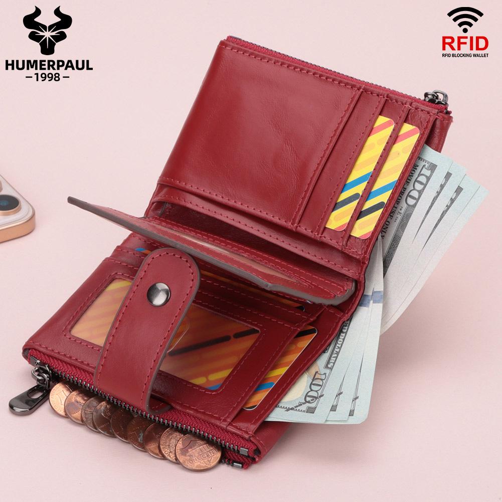 Humerpaul ארנקי נשים עור אמיתי RFID מחזיק כרטיס קצר קטן עם שרשרת ארנק מטבעות תיק כסף זכר איכות