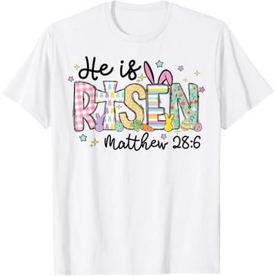 He Is Risen Jesus Christian Happy Easter Women Kids Girls T-Shirt