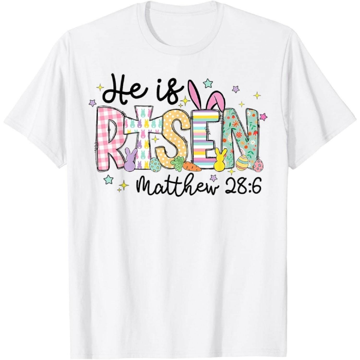 He is Risen Jesus Christian Happy Easter Women Kids Girls T-Shirt S