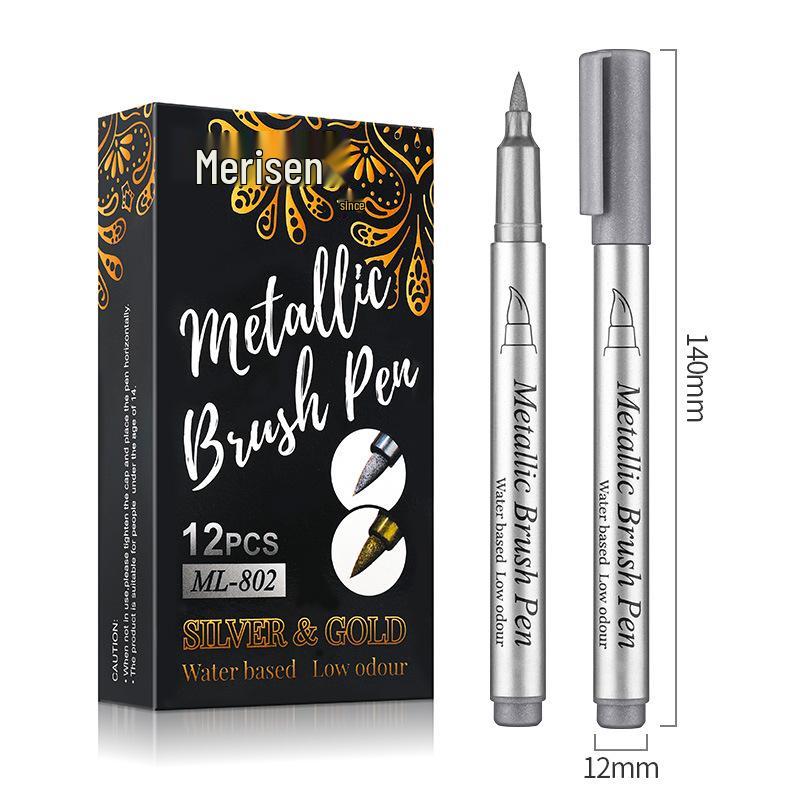 Metallic Soft Tip Craft Pen Set - Gold & Silver for DIY Album, Journal, Card Making, Signature & Sutra Copying.