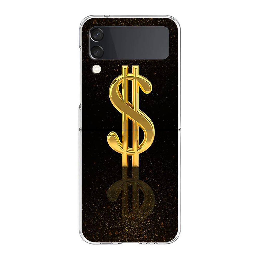 Phone Cover For Samsung Galaxy Z Flip 6 5 4 Case Transparent For Samsung Z Flip 3 Hard PC Foldable Shell USD Dollar Cash Luxury