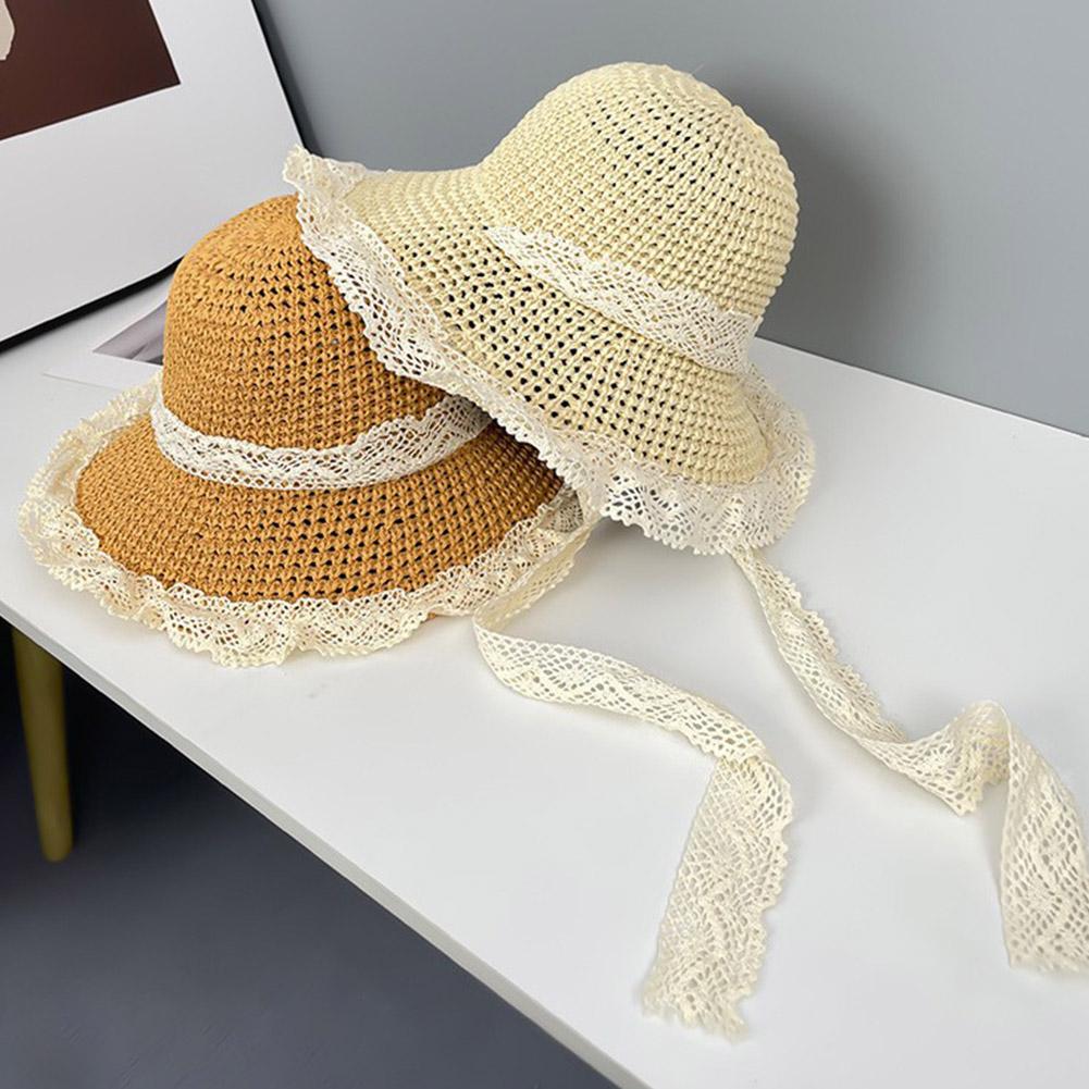 Women's Beach Hat Straw Summer Lace Sun Hat Fashion Breathable Hat Vacation Comfortable Fresh F L7U7
