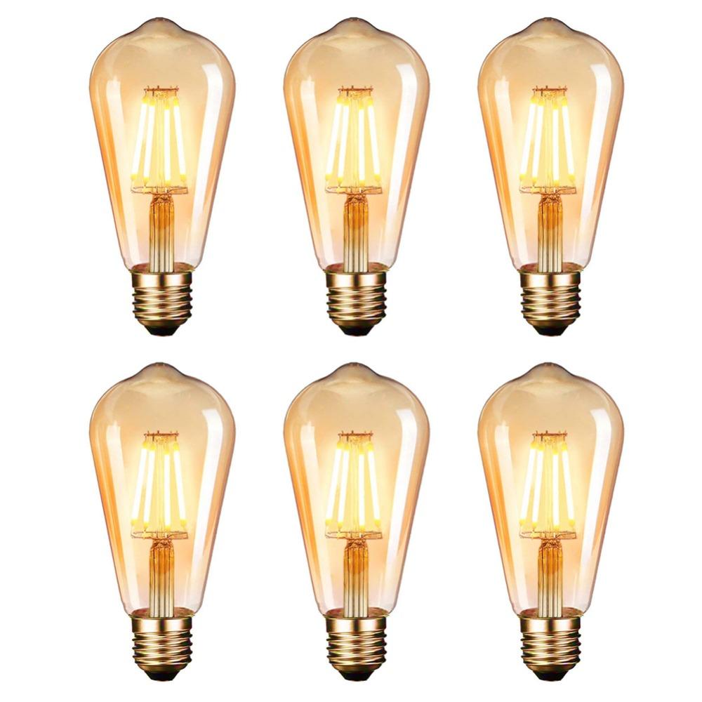 6 Pack ST19 Shape Filament Bulb 4W LED (40W Equivalent) LED Bulb LED Filament Bulb  Restaurant
