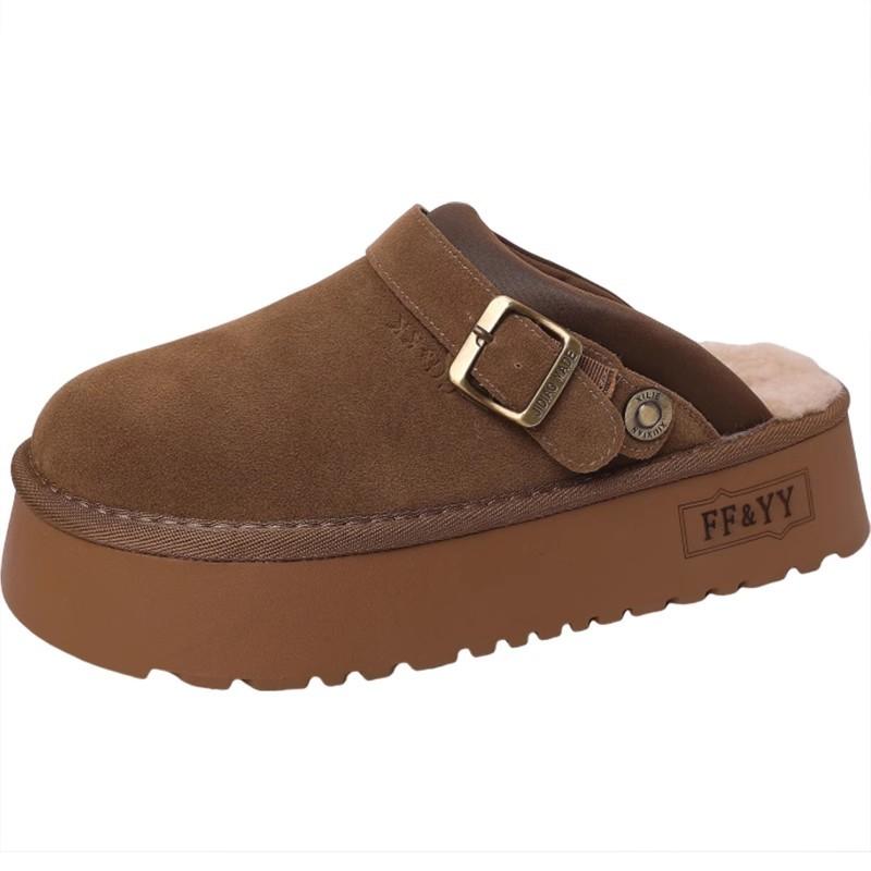 Stylish, Simple and Versatile Baotou Drag Women 2025 Autumn and Winter New Outer Wear Belt Buckle Thick Sole Height Increase Home Mao Mao Shoes