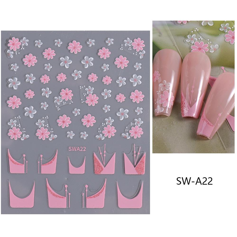 

3D Bohemian Style Nail Art Stickers Blue Glitter Lace Mandala Flower Petals Evil Eye French Line DIY Manicure Sliders Decoration 2pcs