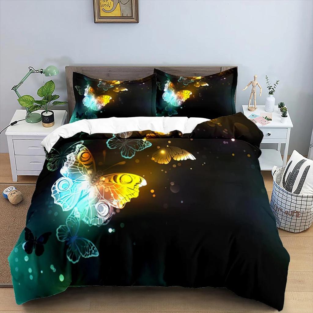 Butterfly Duvet Cover Set Polyester 3D Purple Butterfly Bedding Set Dreamy Night Butterfly Quilt Cover King Size Comforter Cover