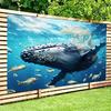 Diseño plano 2D 1 pieza de ballena temática marina y red de pesca adecuada para pancartas, accesorios para fotos de fiestas y decoraciones de eventos