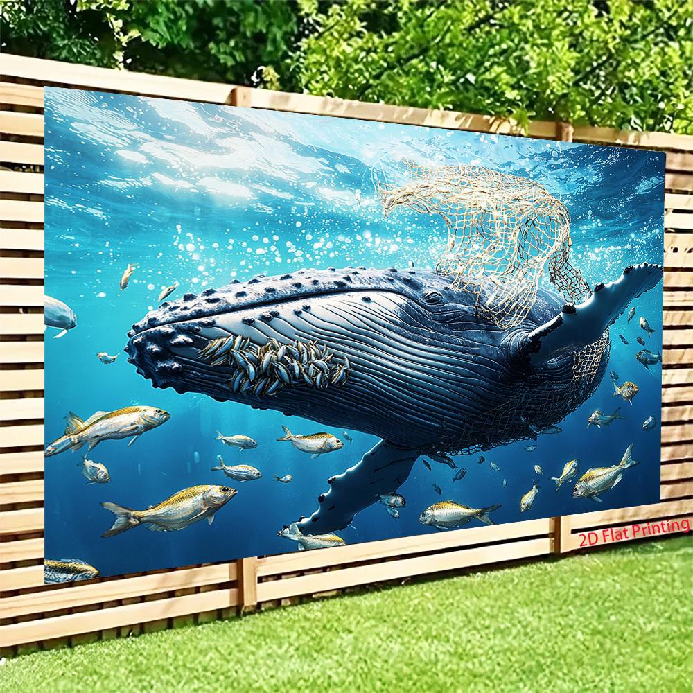 Diseño plano 2D 1 pieza de ballena temática marina y red de pesca adecuada para pancartas, accesorios para fotos de fiestas y decoraciones de eventos