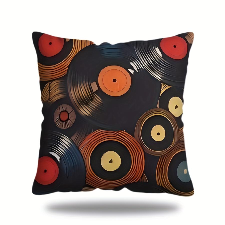 1Pc Retro Vinyl Record Themed Throw Pillow Cover Modern Design Zipper Pillowcase Square Cushion Case Home Decoration