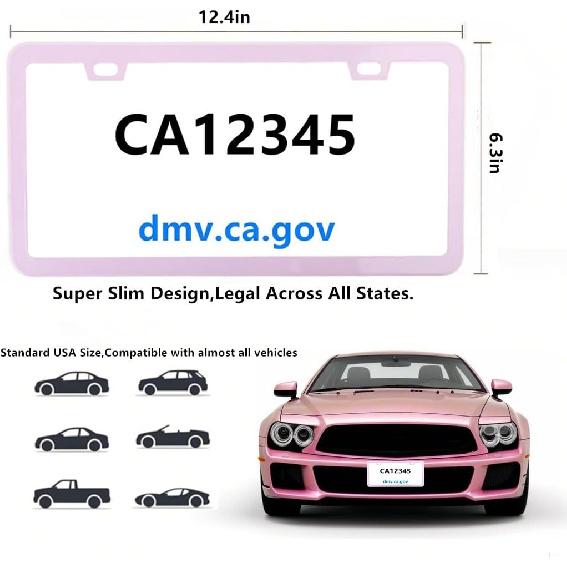 Fashion Super Slim Matte Cherry Blossom Pink License Plate Frames,Stainless Steel License Plate Holders,Weather Proof License Plate Cover For Women(2