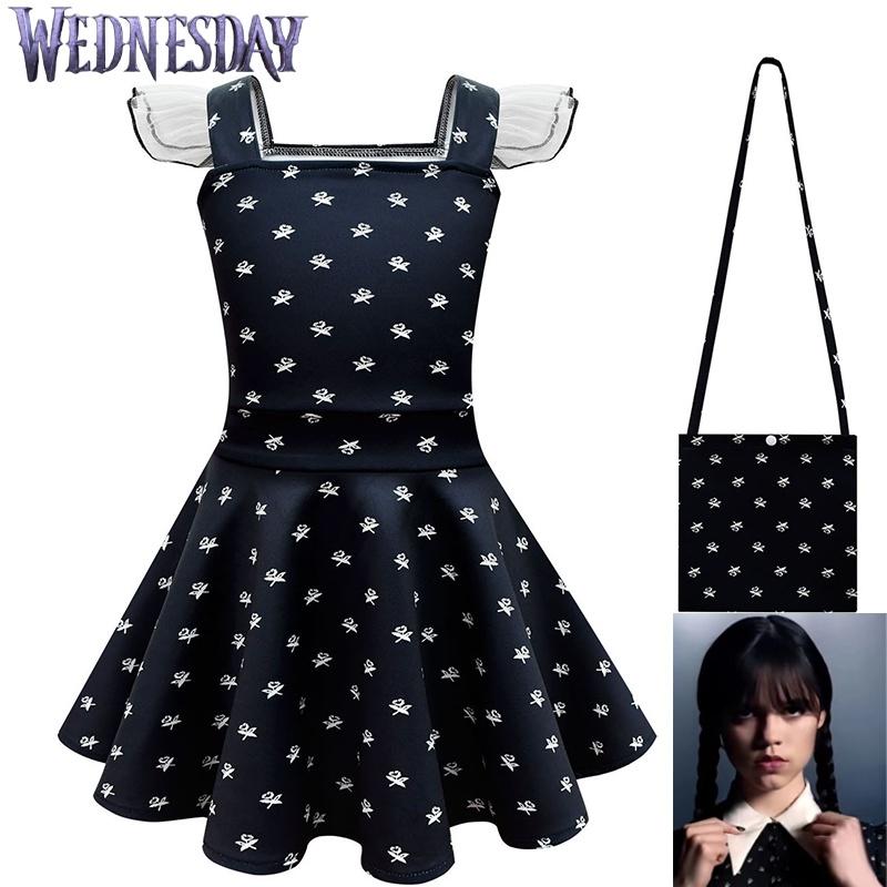 The Addams Family Wednesday Cosplay Costume Black Dress For Halloween Party
