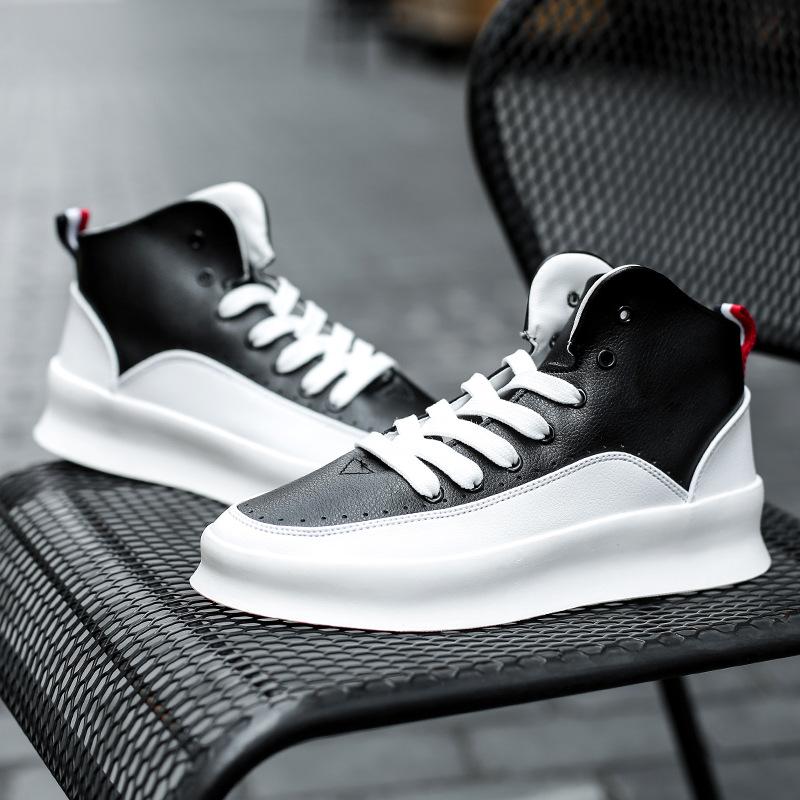 

European Trend Shoes for Men Leather Casual Shoes Fashion Flat Skateboard Shoes Cool Chunky Sneaker 44