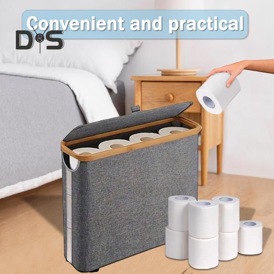 Toilettenpapier-Aufbewahrungskorb mit Deckel, großes Fassungsvermögen, atmungsaktiv, leicht zu reinigen, zusammenklappbares Design, Toilettenpapierhalter, Spender, Aufbewahrungs-Organizer