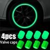 4PCS Luminous Tire Valve Cap Universal Auto Motorcycle Bike Wheel Nozzle Dustproof Tyre Valve Stem Fluorescent Car Accessories