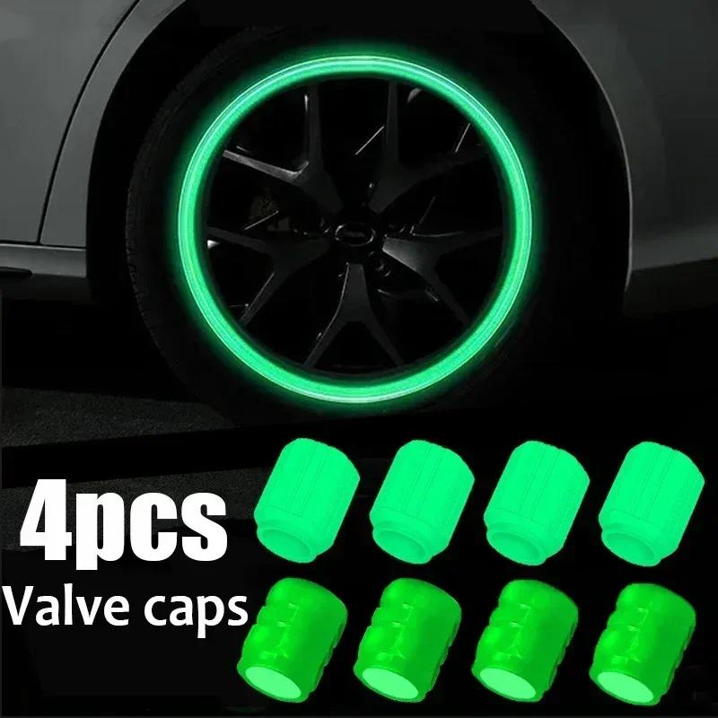 4PCS Luminous Tire Valve Cap Universal Auto Motorcycle Bike Wheel Nozzle Dustproof Tyre Valve Stem Fluorescent Car Accessories