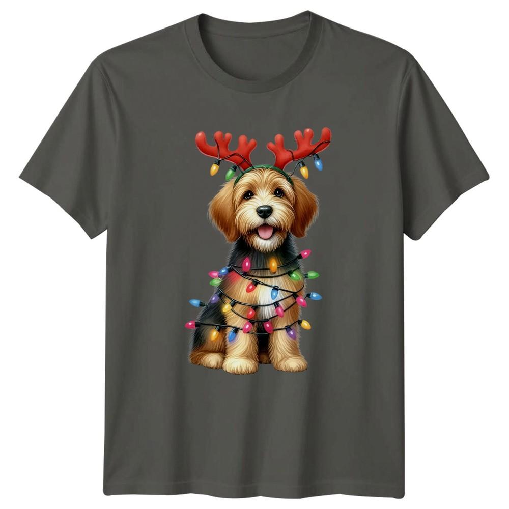 Dog Christmas Lights Holidays Unisexs Unisexs Graphic Tee Antlers Reindeer S