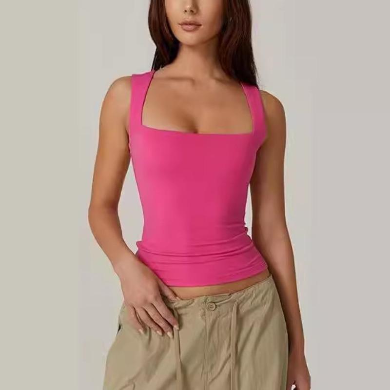Summer Women's Square Neck Sleeveless Double Tank Top Basic Skinny T-Shirt