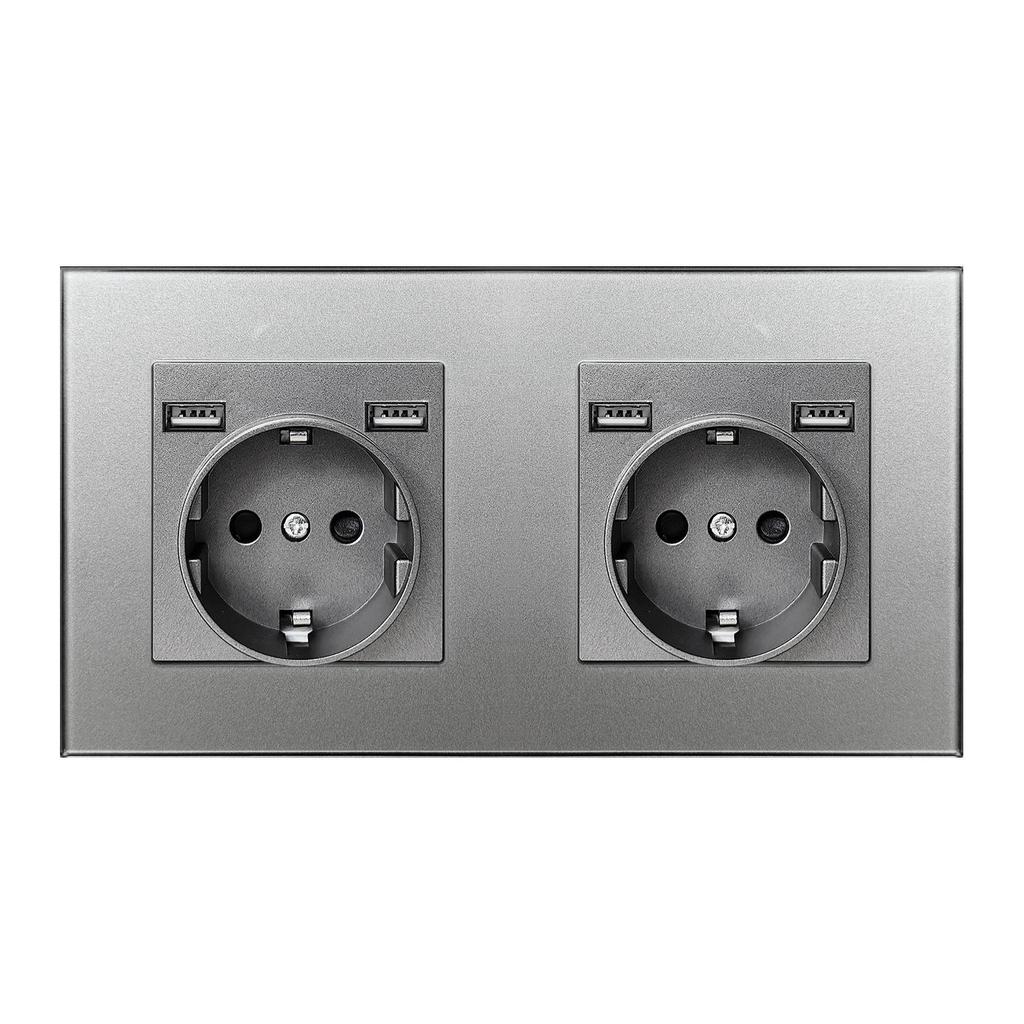 Złoty Panel Ze Szkła Hartowanego Okrągłe Rosyjskie Gniazdko Ścienne 16A – Ukryty Design